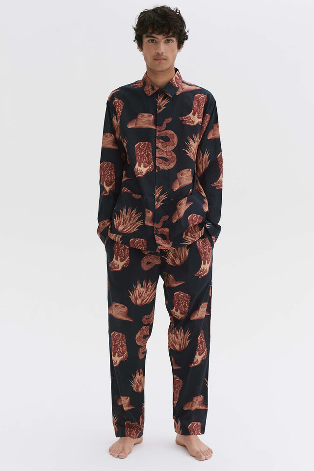 Men’s Pocket Pyjama Set Wild Icons Print Navy/Sunset
