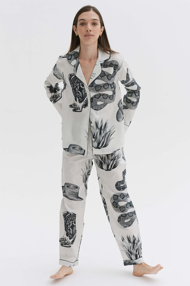 Long Pyjama Set Wild Icons Print Cream/Navy