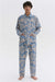 Men’s Pocket Pyjama Set Cactus Flower Print Powder Blue/Tan Linen