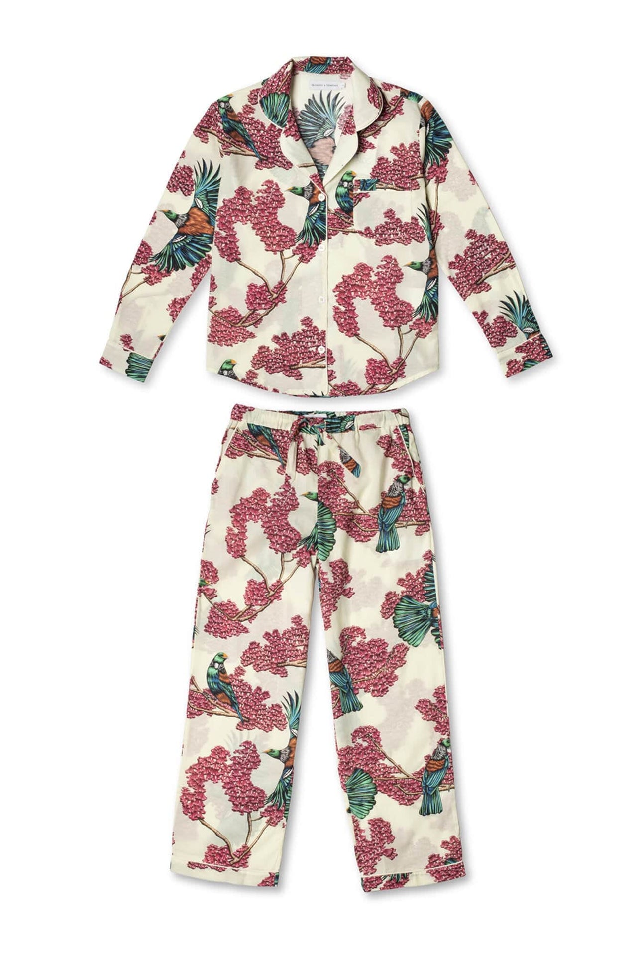 Long Pyjama Set Passerine Print Cream