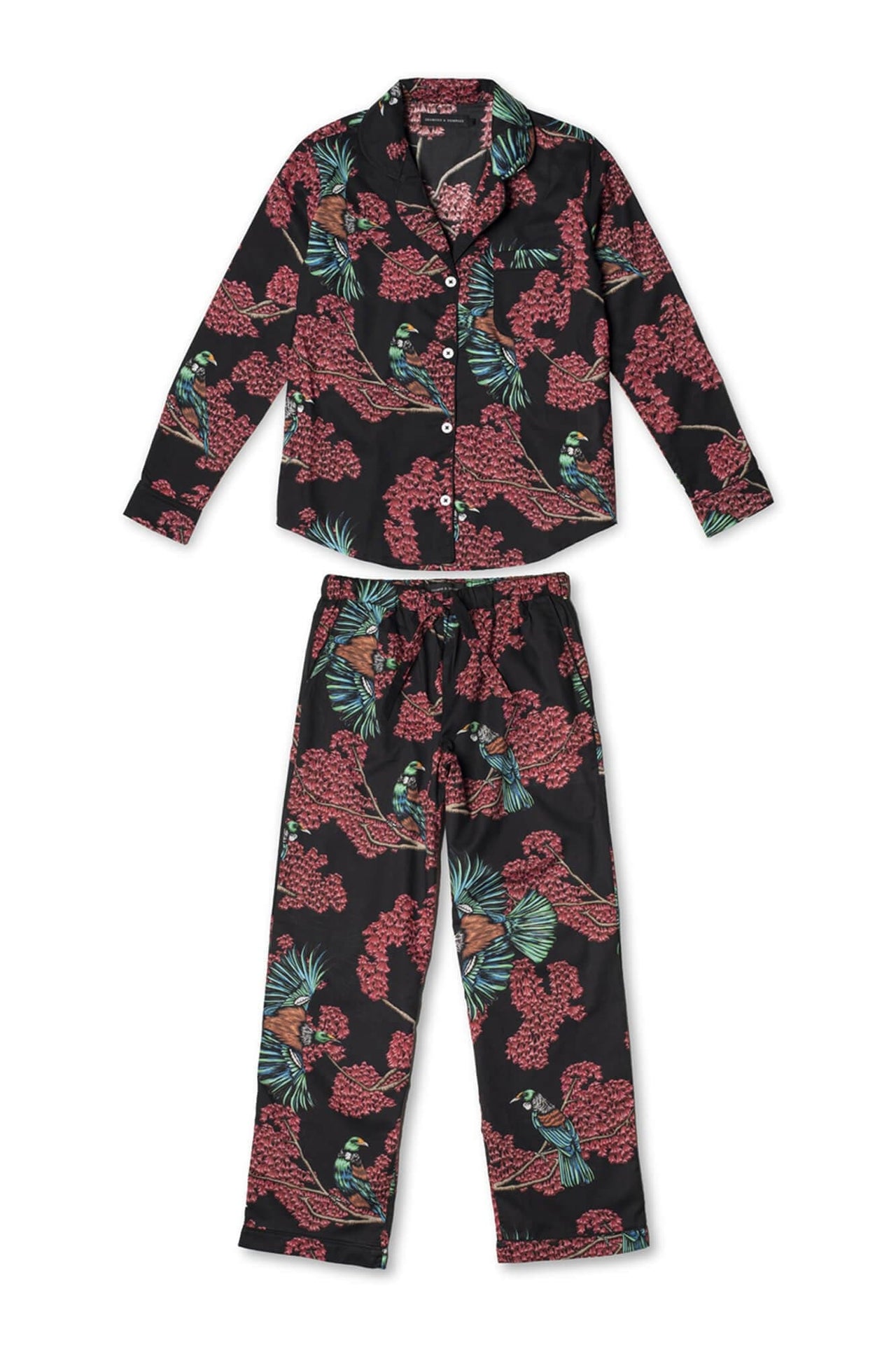 Long Pyjama Set Passerine Print Black/Red