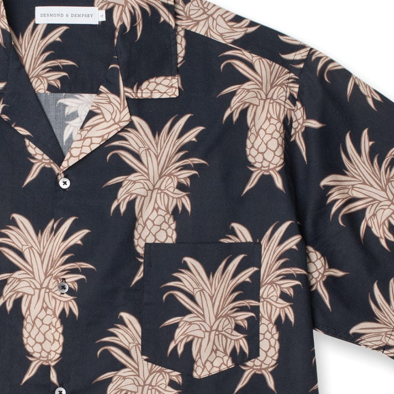 Men’s Cuban Pyjama Shirt Howie Pineapple Print Black/Gold