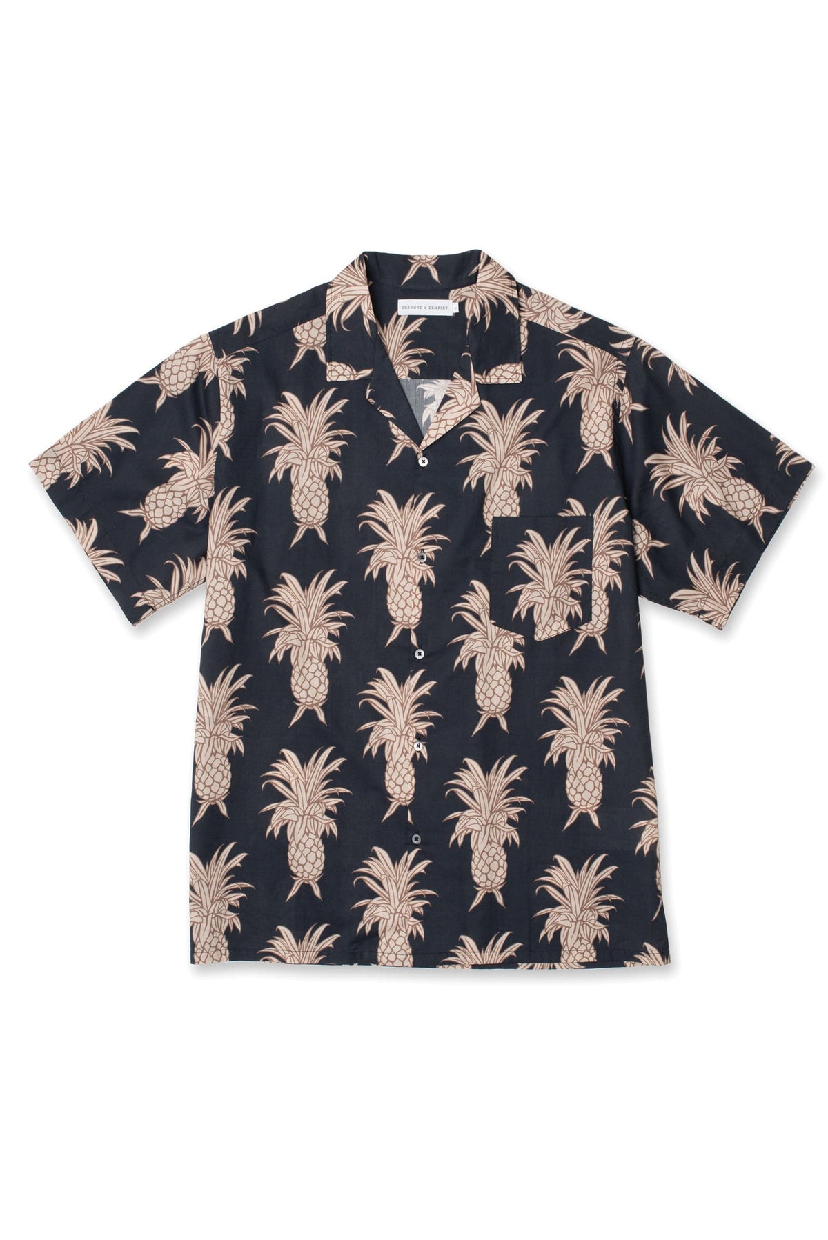 Men’s Cuban Pyjama Shirt Howie Pineapple Print Black/Gold