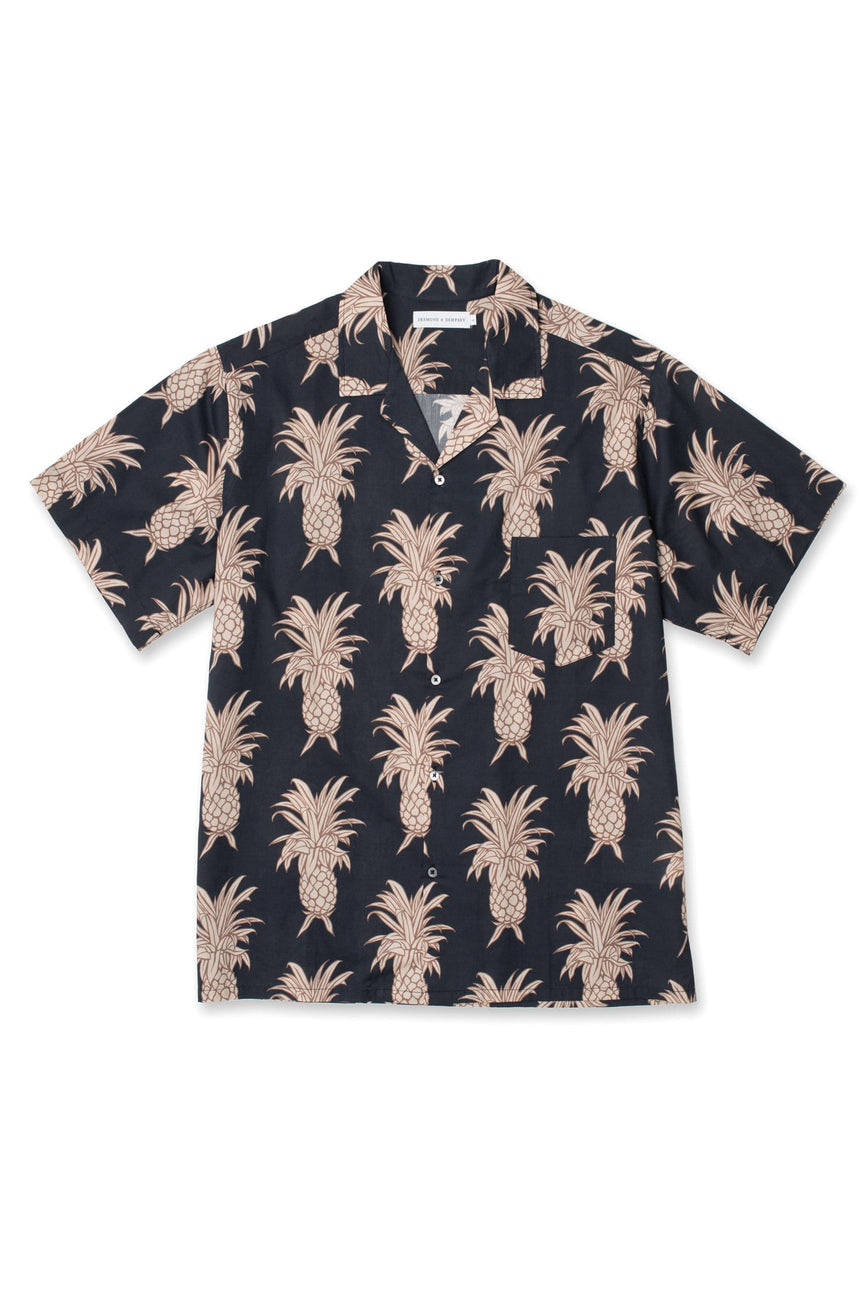 Men’s Cuban Pyjama Shirt Howie Pineapple Print Black/Gold
