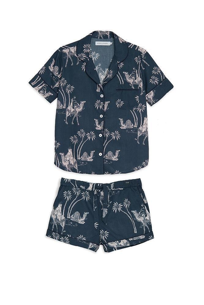 Jamal Camel Print Short Set- Navy/Cream