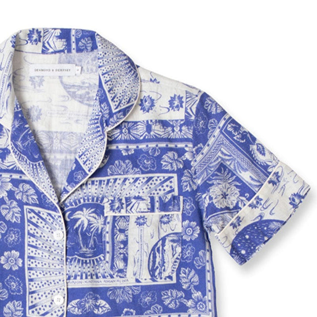Short Pyjama Set Lamba Print Blue Linen