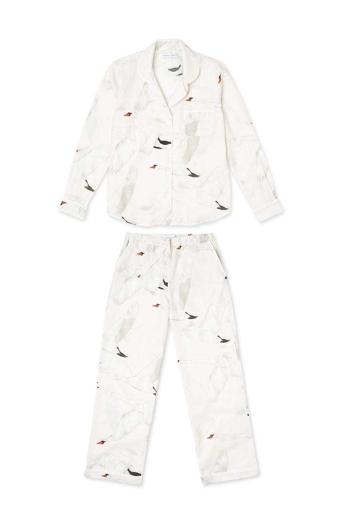 Long Pyjama Set Cygnus Swan Print Cream