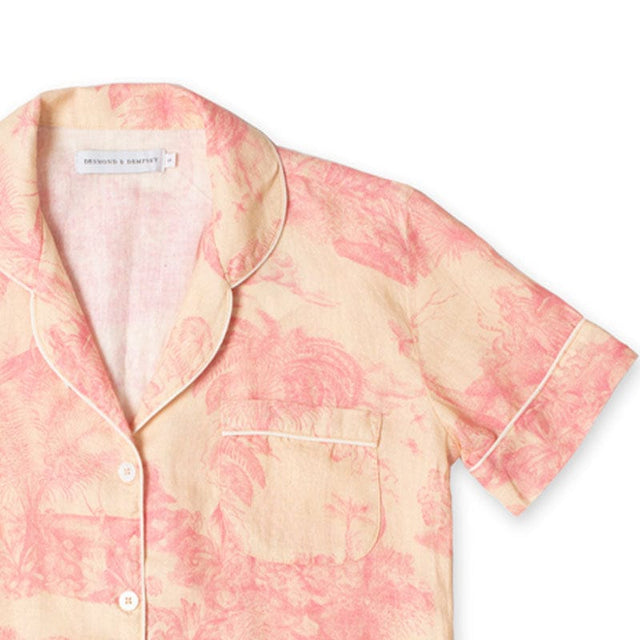 Short Pyjama Set Lowland Rainforest Print Pink Linen