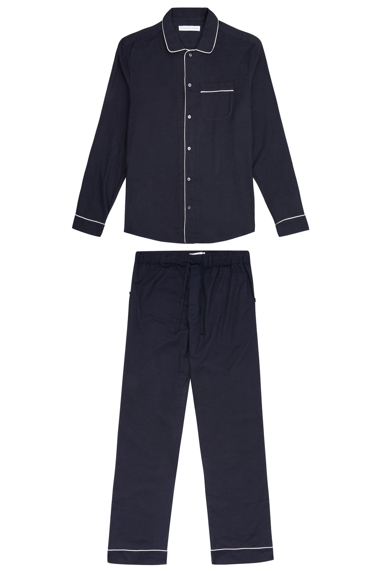 Men's Long Pyjama Set Navy Brushed Cotton