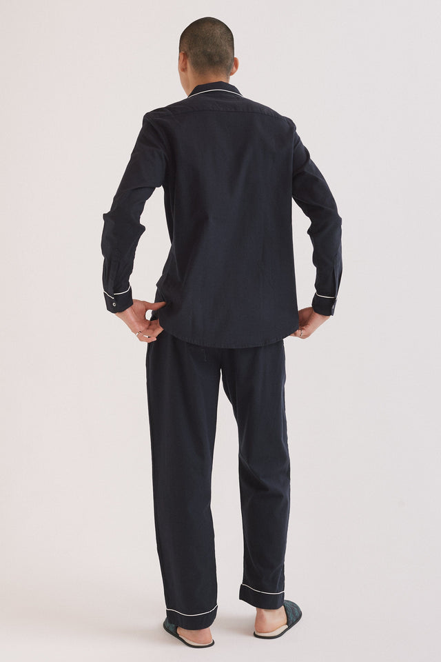 Men's Long Pyjama Set Navy Brushed Cotton