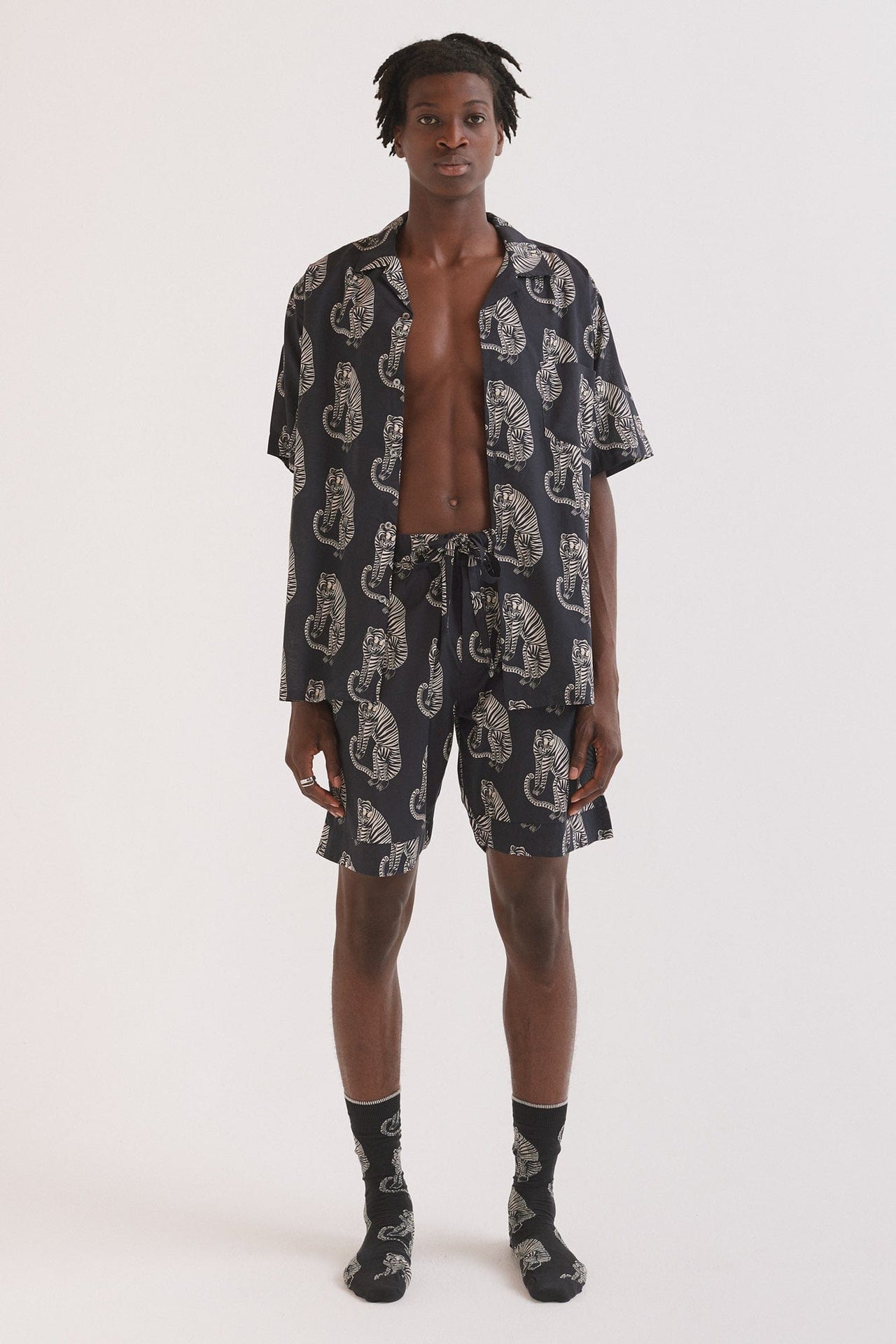 Men’s Cuban Pyjama Set Tiger Print Black/Cream
