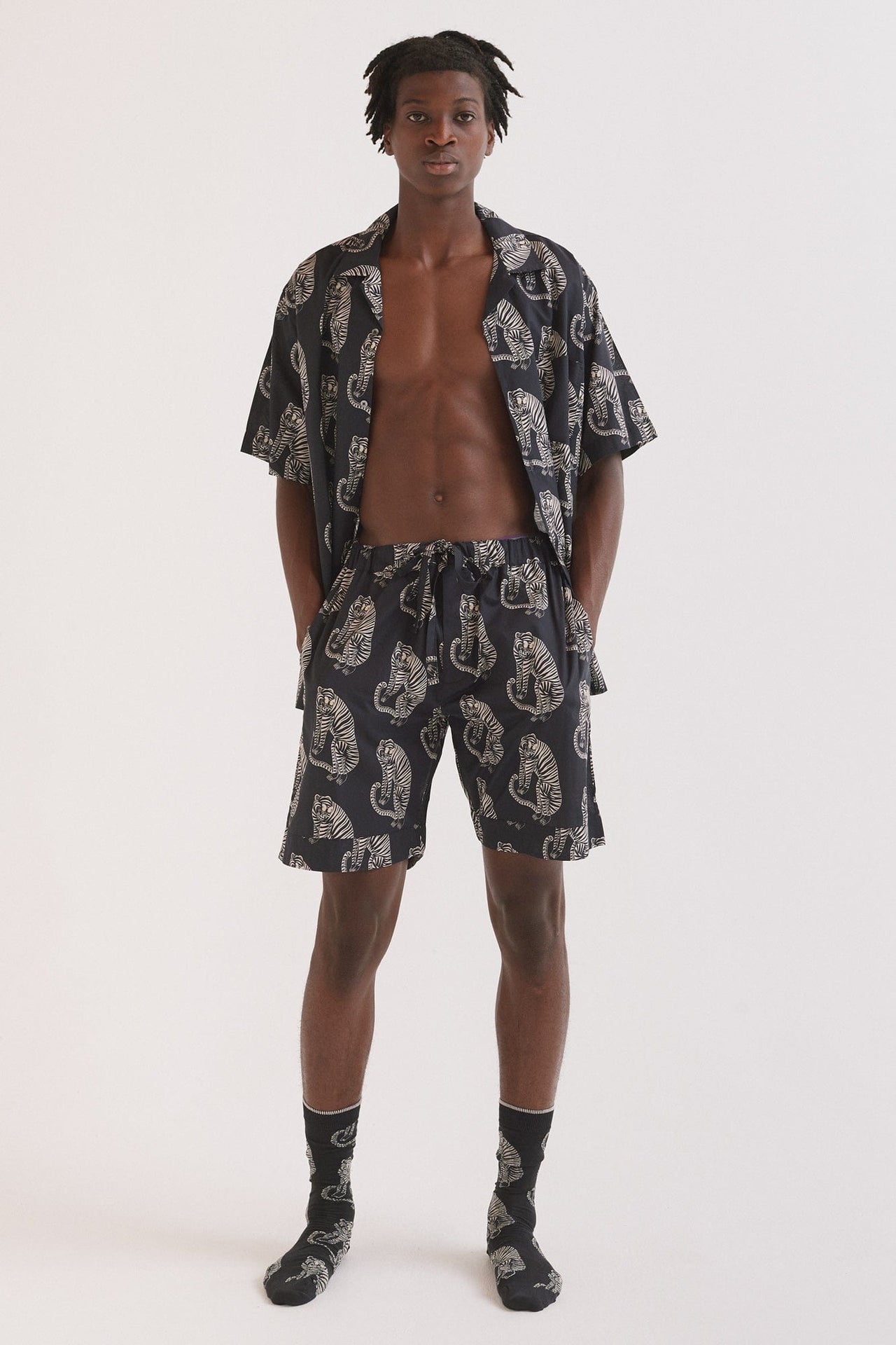 Men’s Cuban Pyjama Set Tiger Print Black/Cream