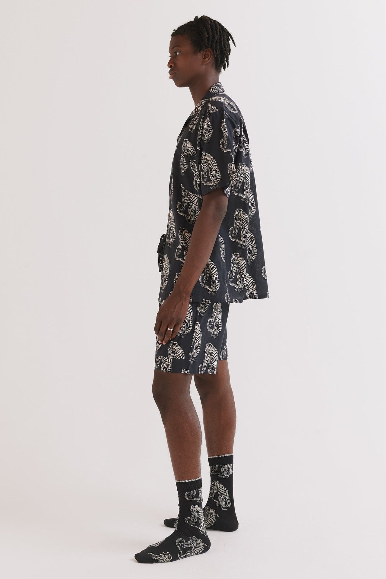 Men’s Cuban Pyjama Set Tiger Print Black/Cream
