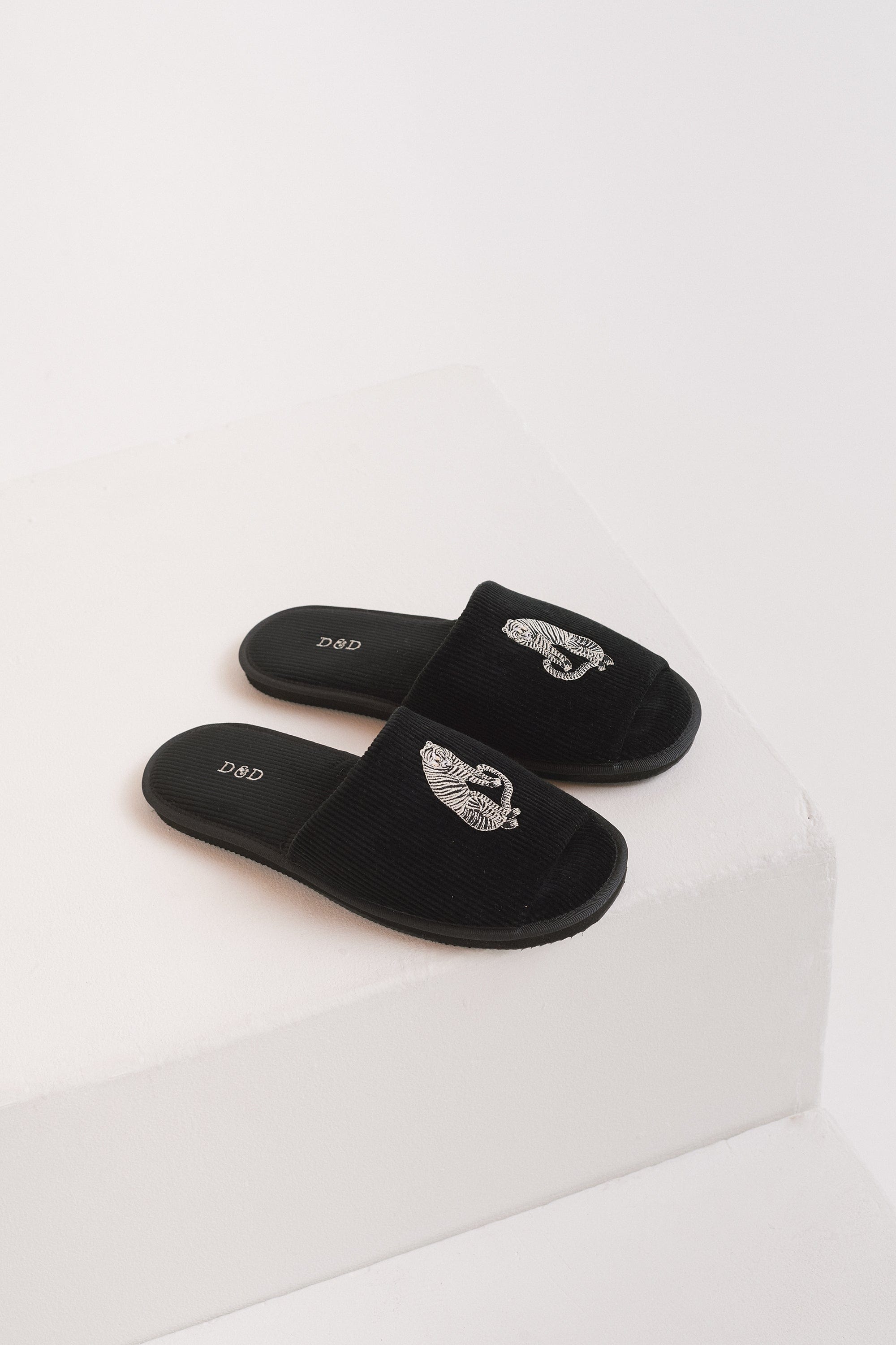 Corduroy Slides Sansindo Tiger Embroidery