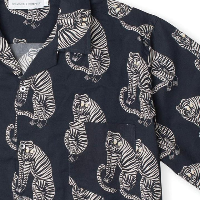 Men’s Cuban Long Pyjama Set Sansindo Tiger Print Black/Cream