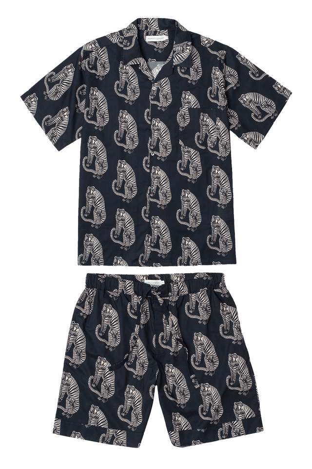 Men’s Cuban Pyjama Set Tiger Print Black/Cream