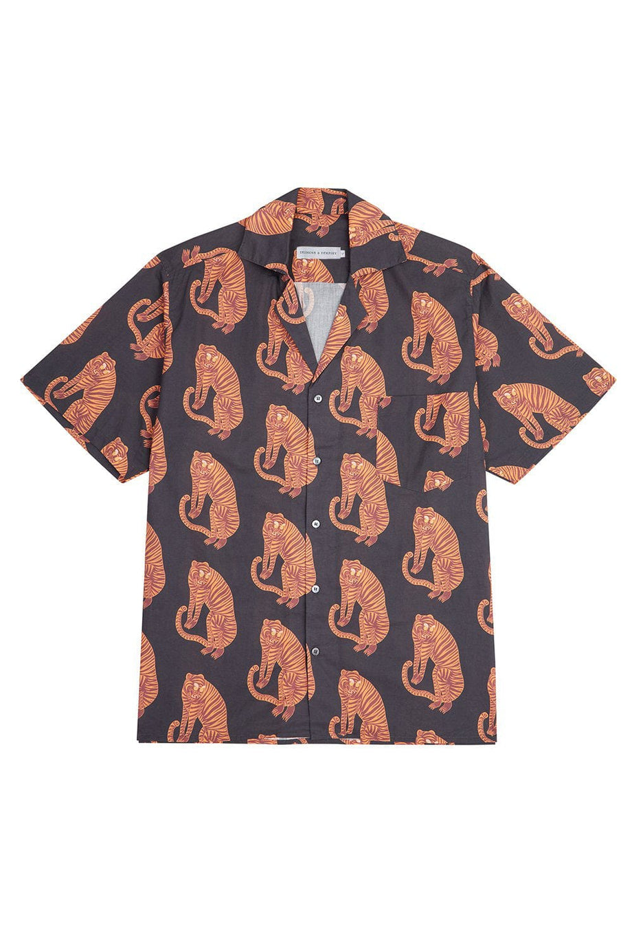 Men’s Cuban Pyjama Shirt Sansindo Tiger Print Black/Orange