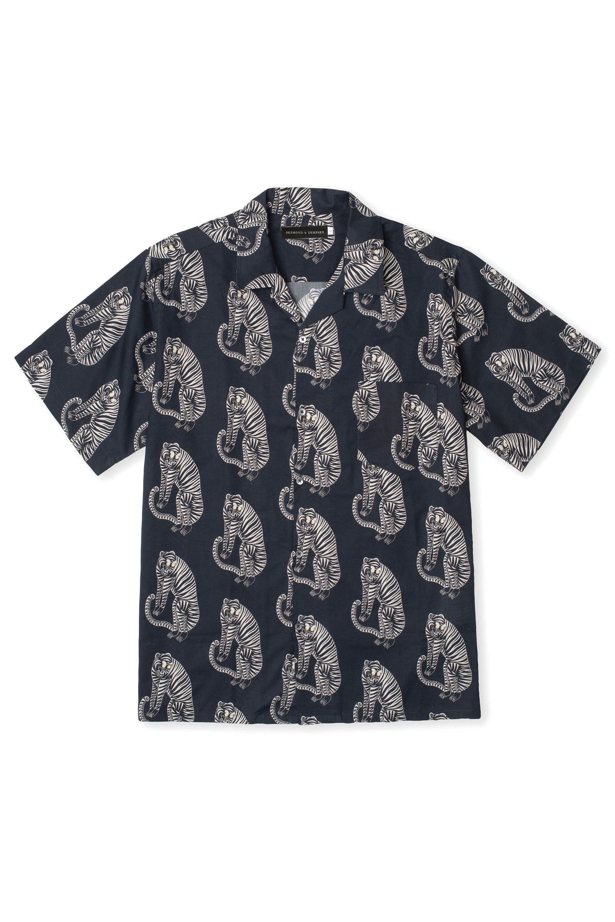 Men’s Cuban Pyjama Shirt Sansindo Tiger Print Black/Cream