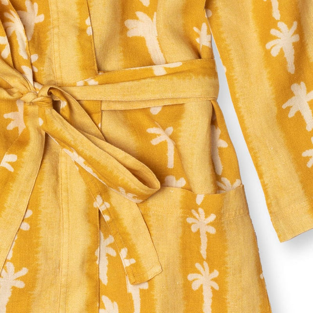 Wrap Set Palm Stripe Print Yellow Linen