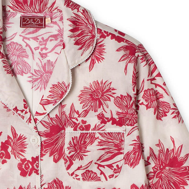 Long Pyjama Set Cactus Flower Print Pink/Ecru