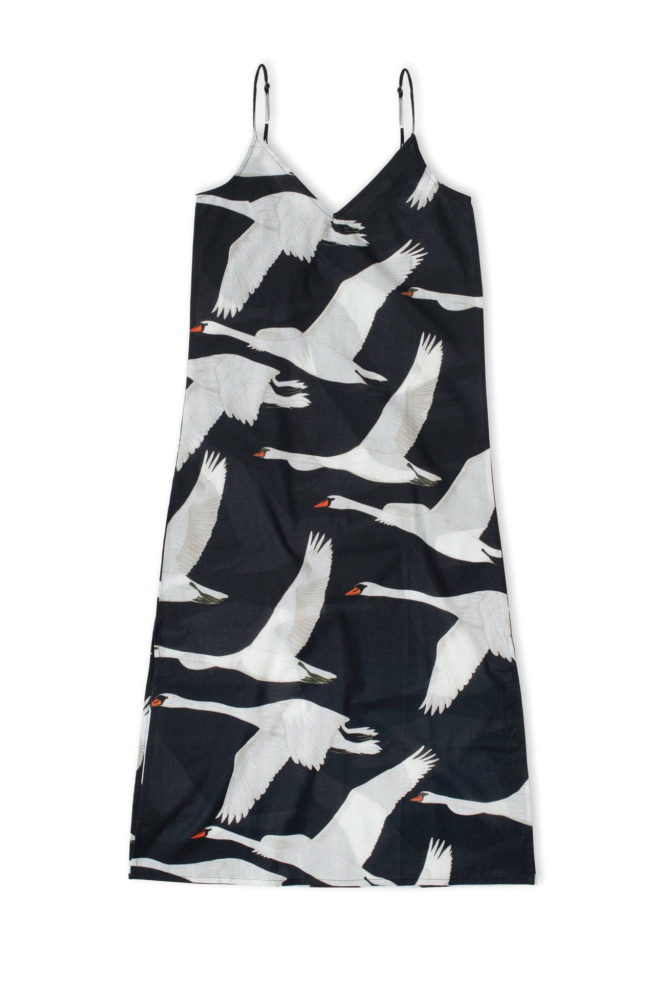 Slip Nightie Cygnus Swan Print Black